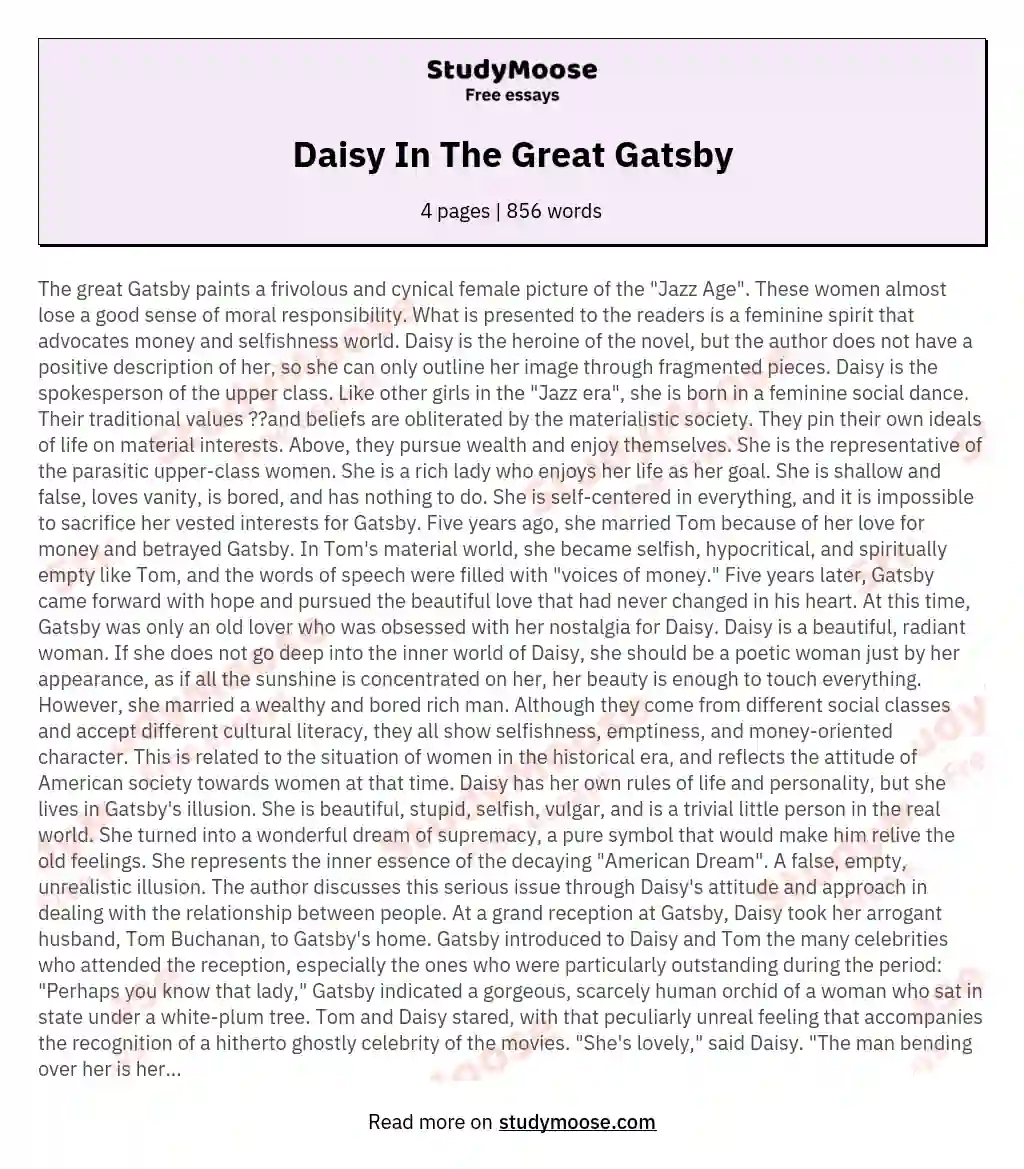 Daisy In The Great Gatsby essay