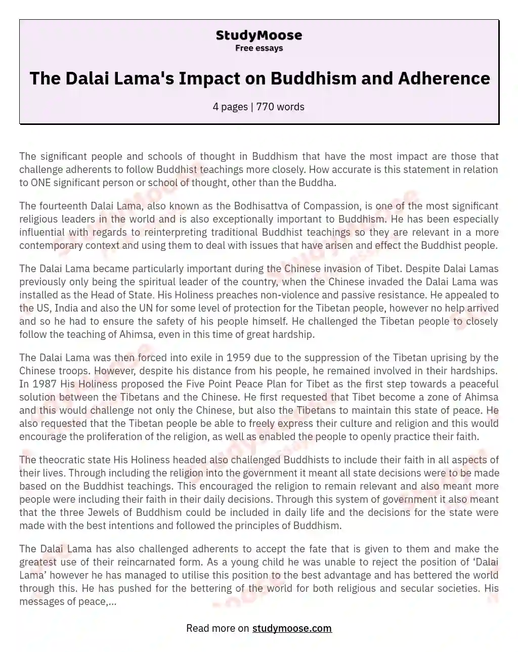 The Dalai Lama's Impact on Buddhism and Adherence essay