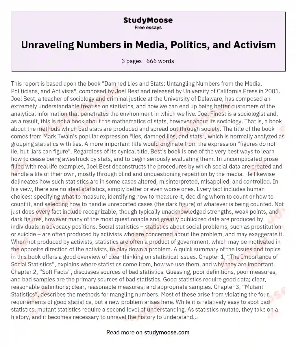Unraveling Numbers in Media, Politics, and Activism essay