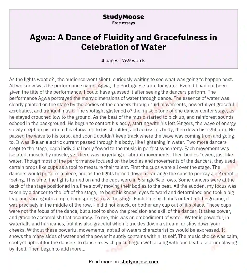 Agwa: A Dance of Fluidity and Gracefulness in Celebration of Water essay