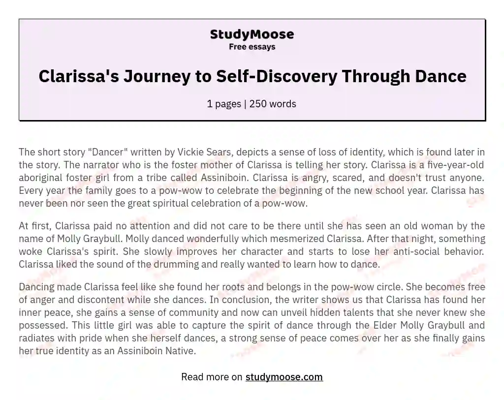 Clarissa's Journey to Self-Discovery Through Dance essay