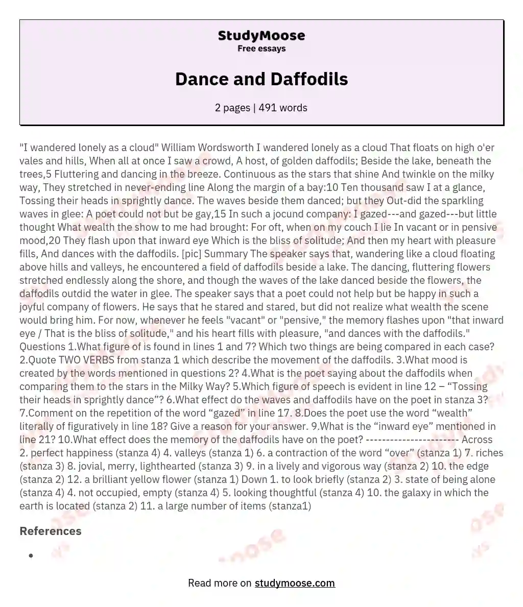 Dance and Daffodils essay