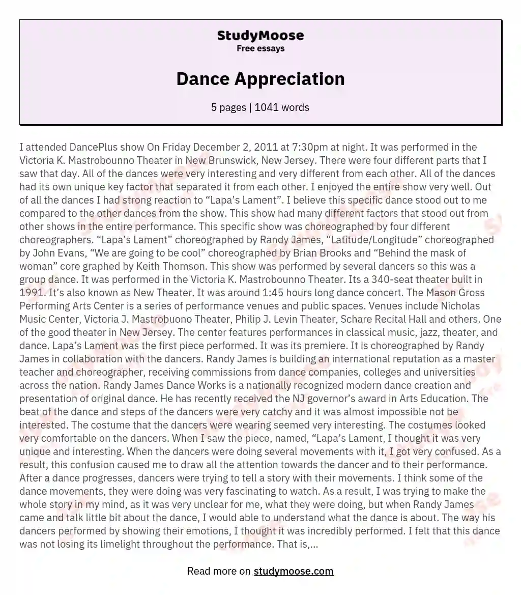 Dance Appreciation essay