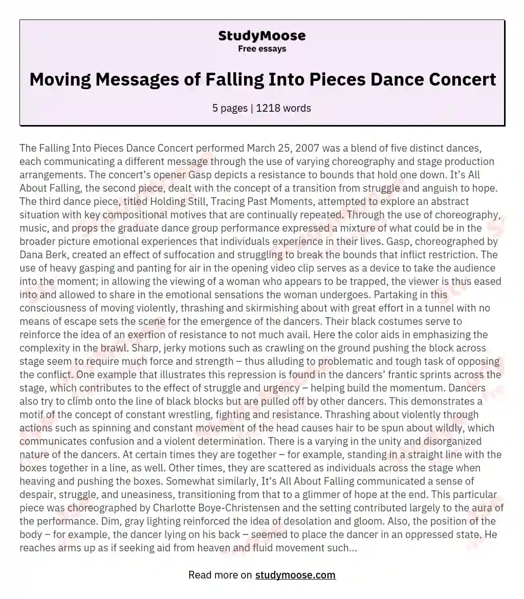 Moving Messages of Falling Into Pieces Dance Concert essay