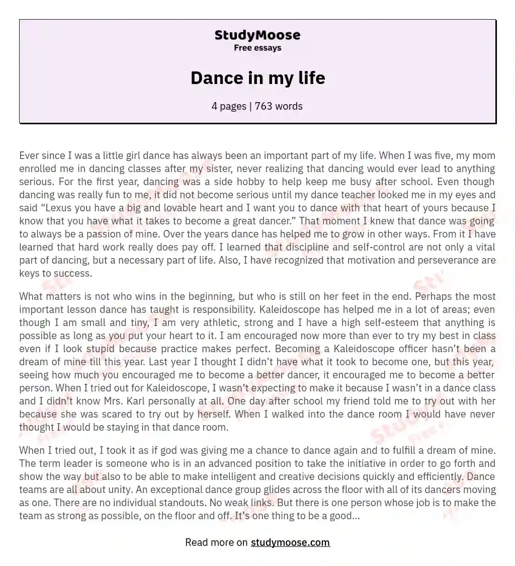 Dance in my life essay