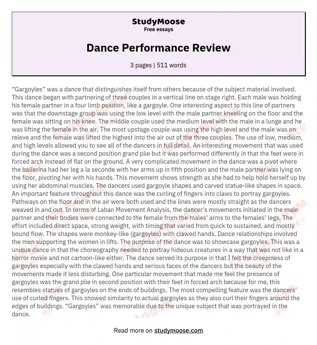 Dance Performance Review essay