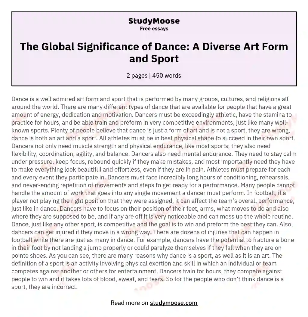 The Global Significance of Dance: A Diverse Art Form and Sport essay