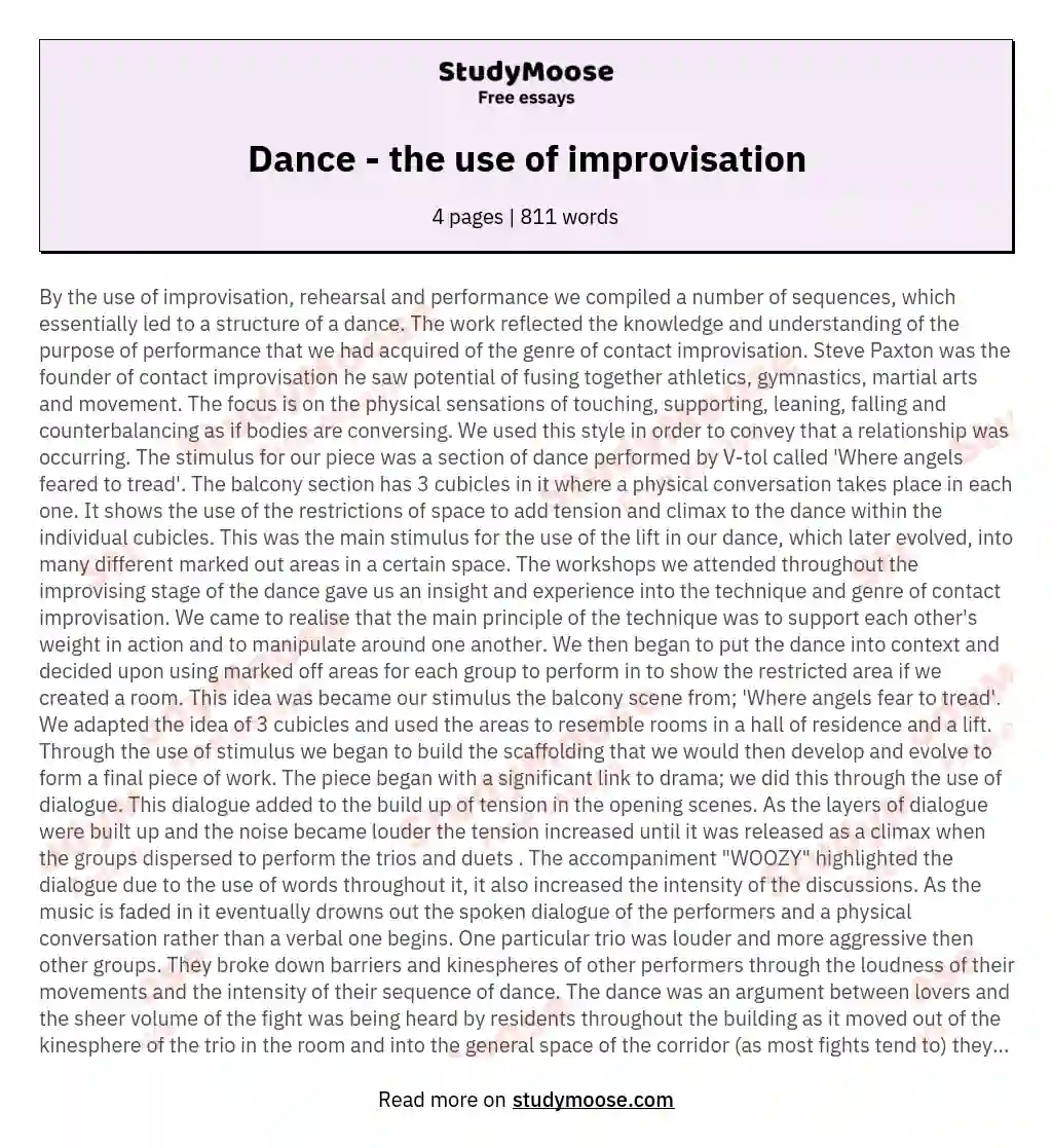 Dance - the use of improvisation essay