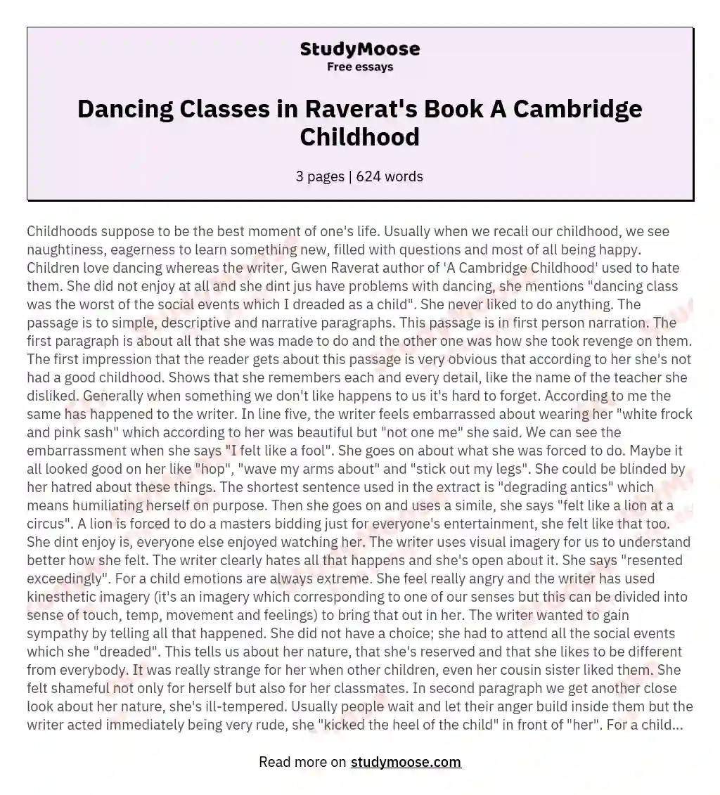 Dancing Classes in Raverat's Book A Cambridge Childhood