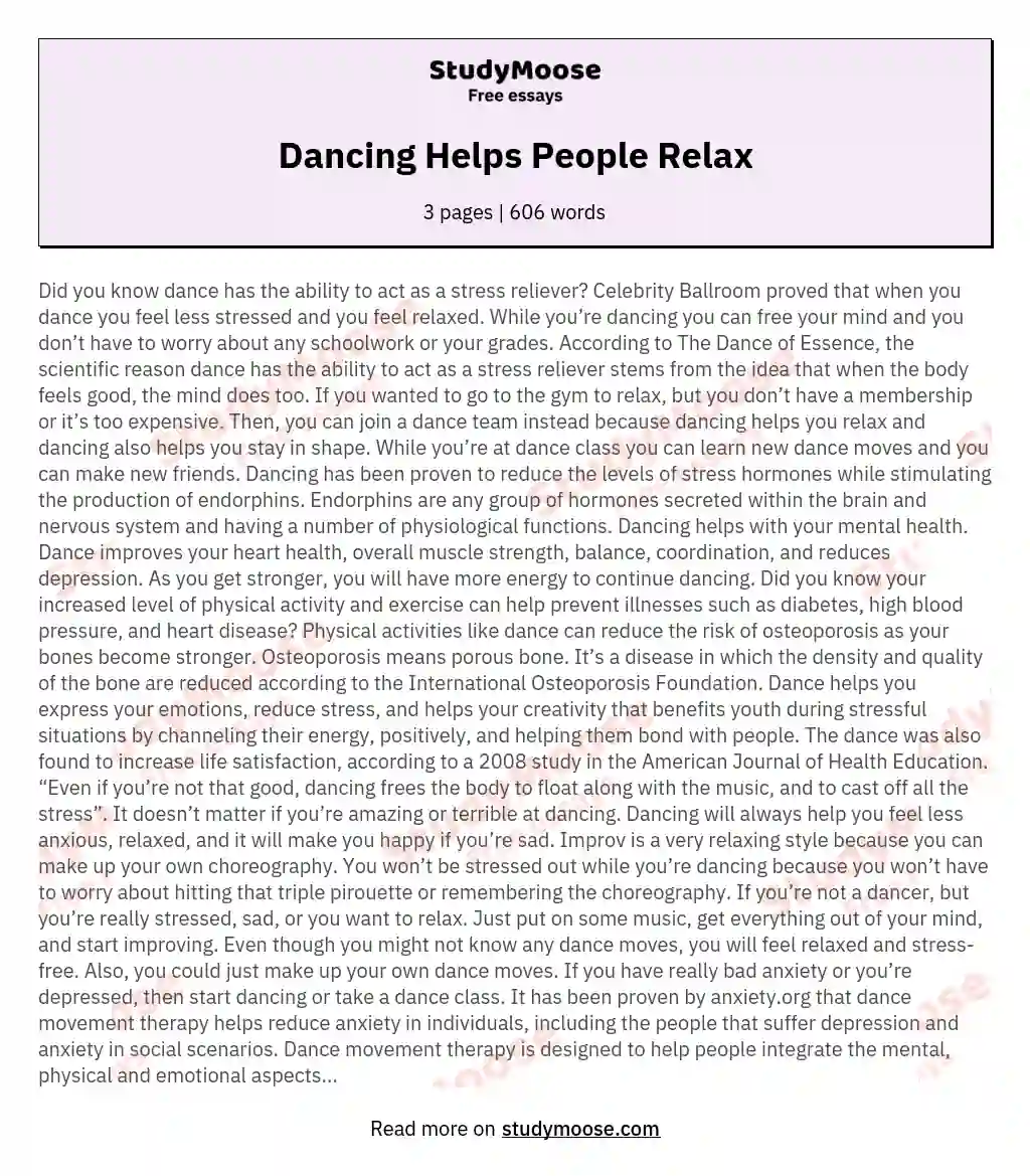 Dancing Helps People Relax