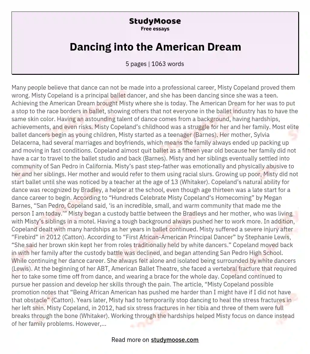 Dancing into the American Dream essay