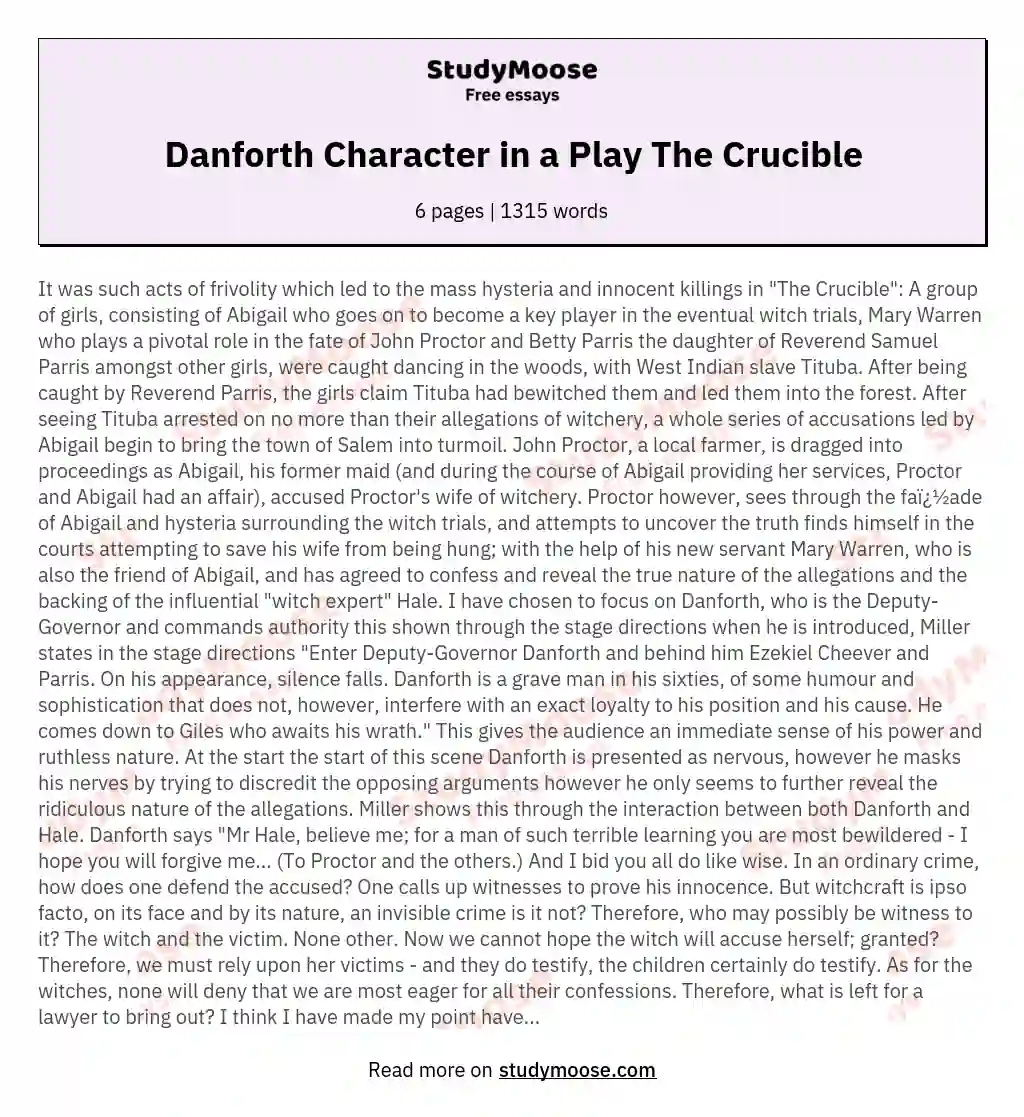 Danforth Character in a Play The Crucible essay