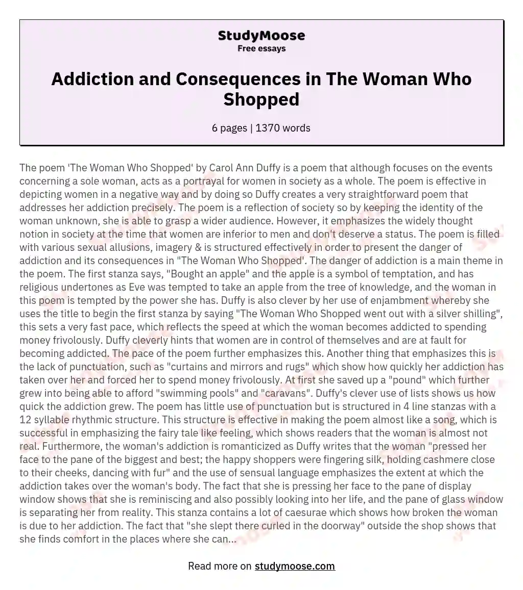 Addiction and Consequences in The Woman Who Shopped essay