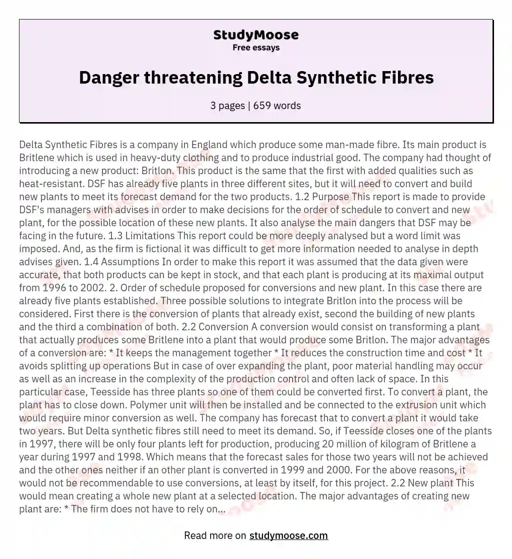 Danger threatening Delta Synthetic Fibres