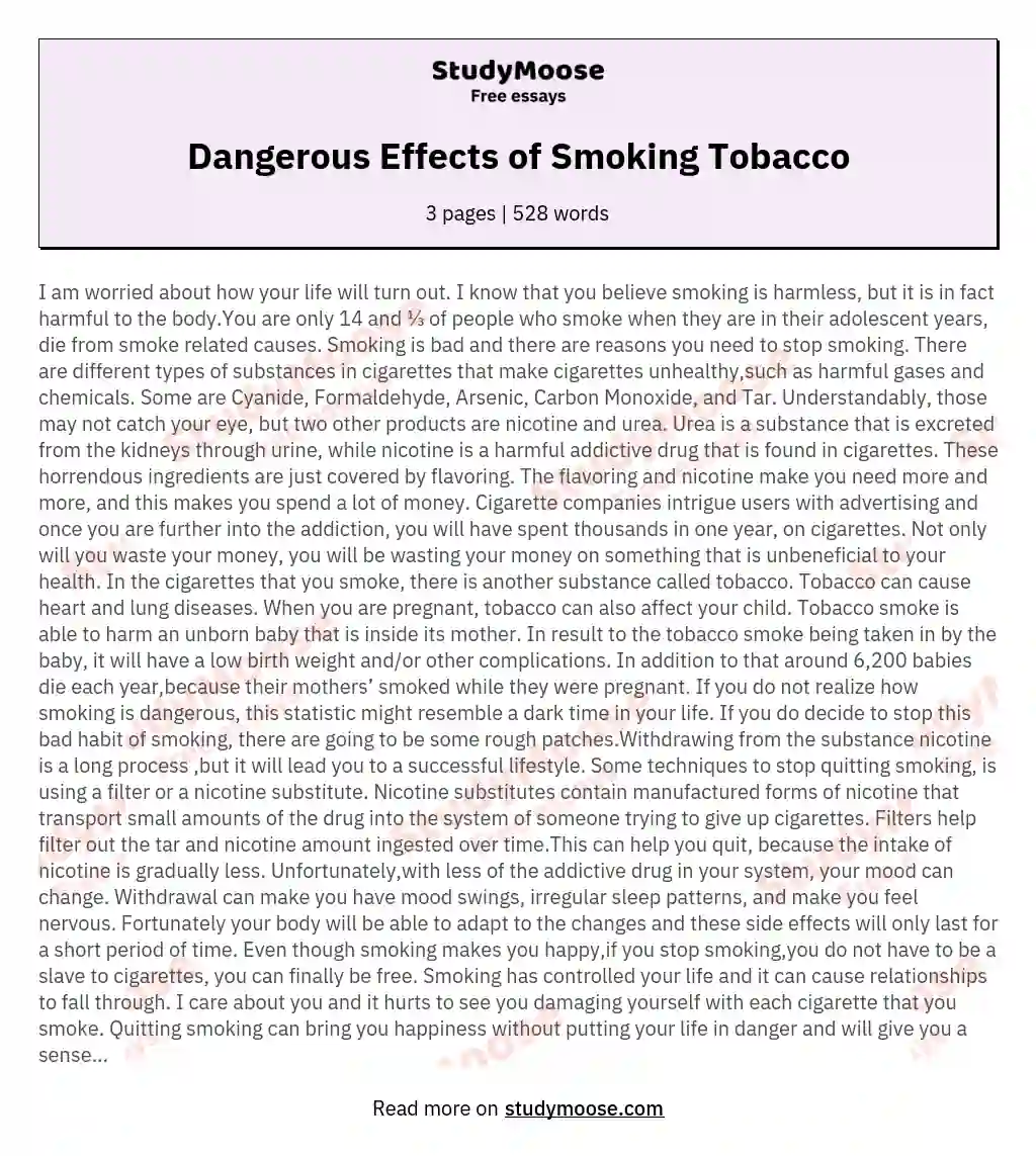 Dangerous Effects of Smoking Tobacco essay