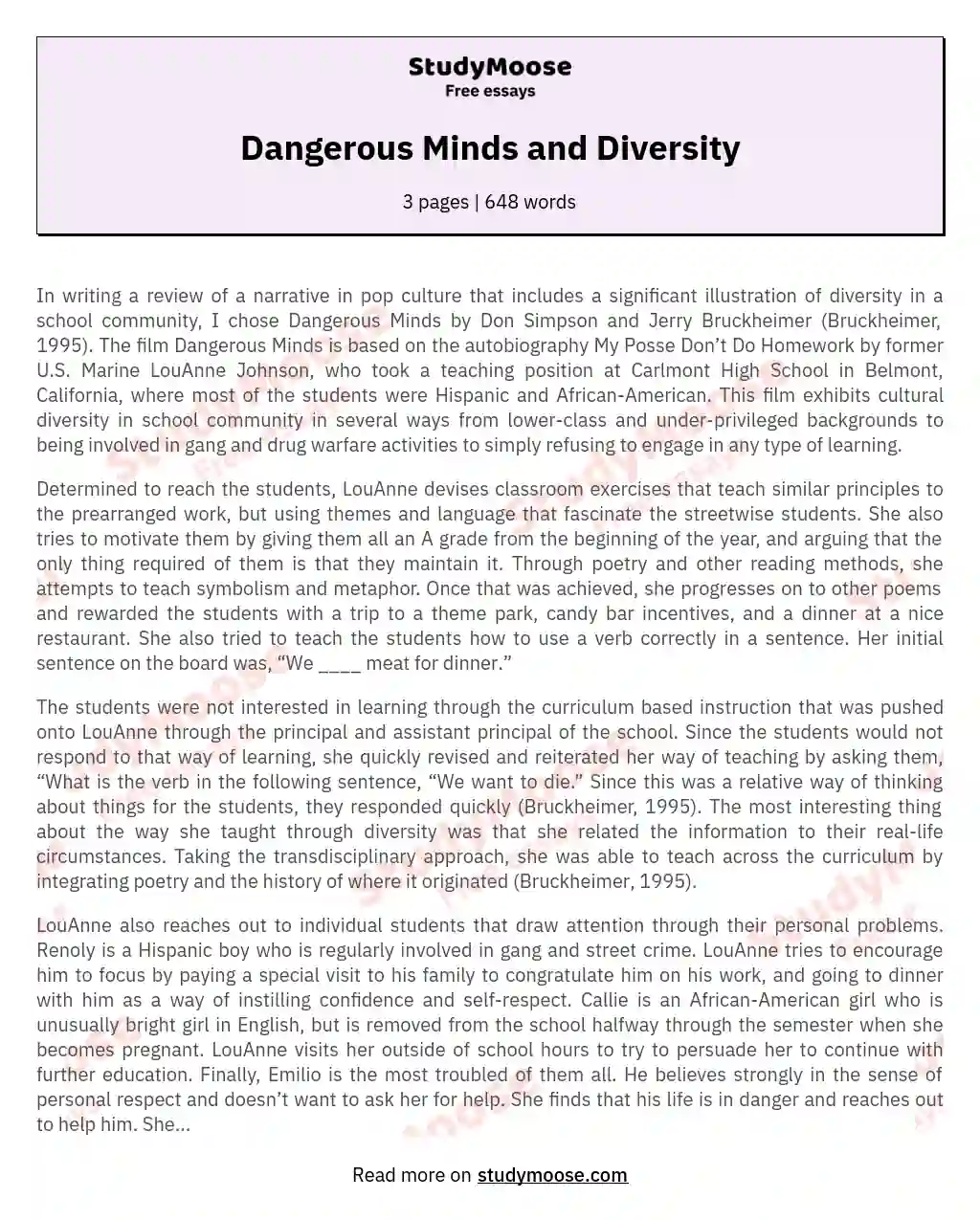 Dangerous Minds and Diversity essay