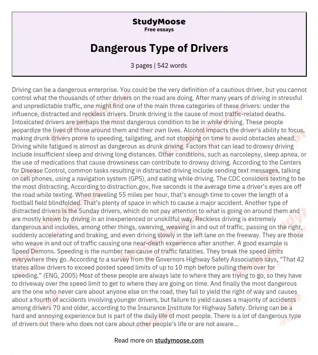 Dangerous Type of Drivers