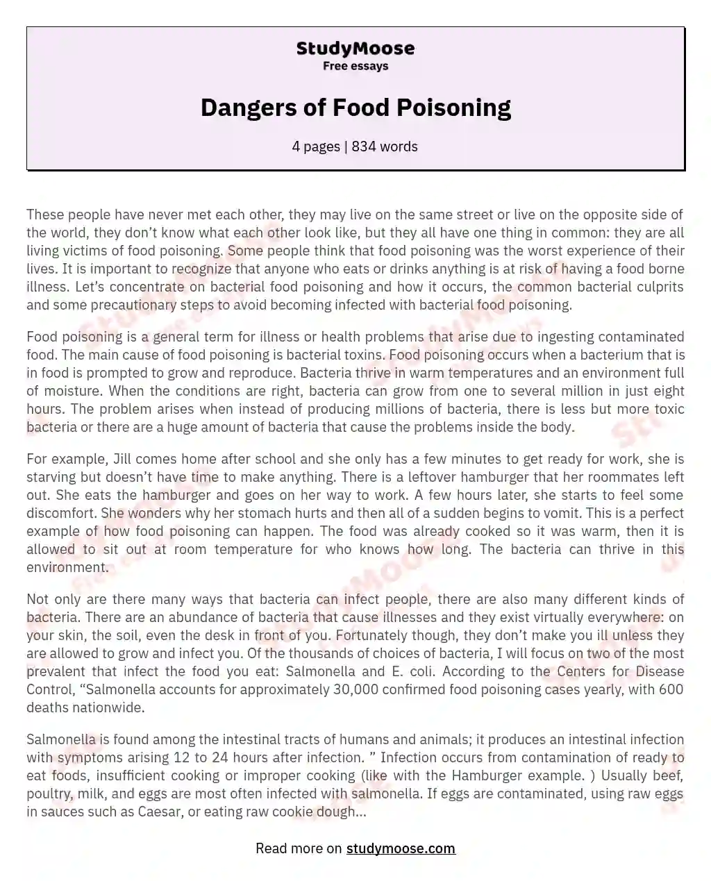 Dangers of Food Poisoning essay