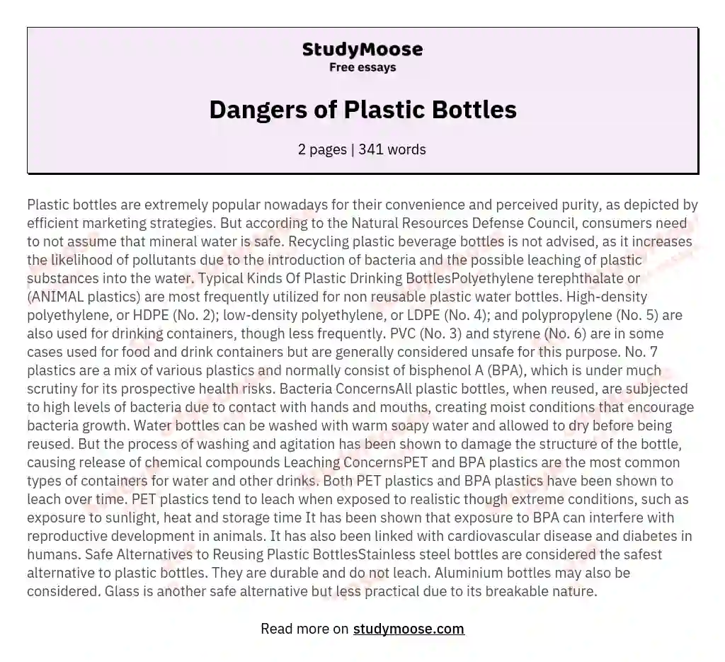 Dangers of Plastic Bottles essay