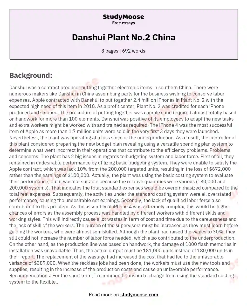 Danshui Plant No.2 China essay