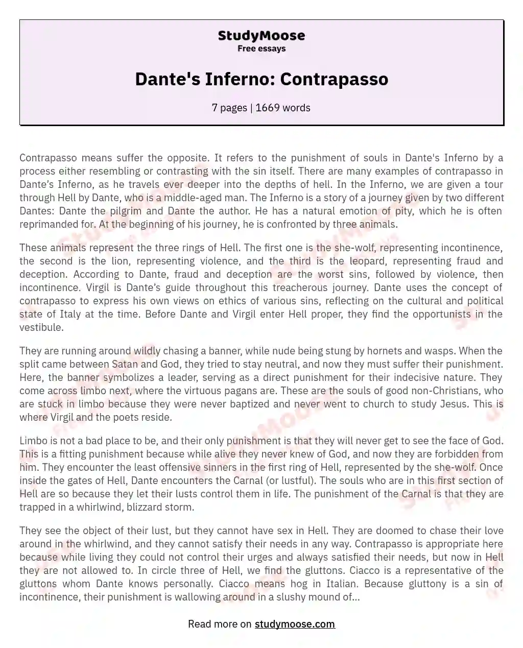 Dante's Inferno: Contrapasso essay