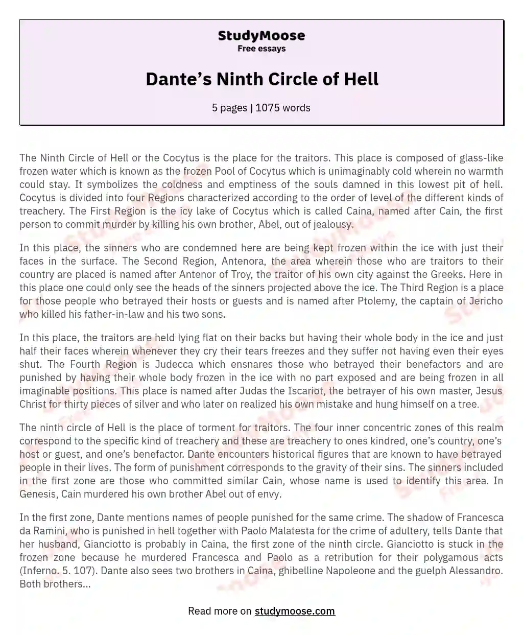 Dante’s Ninth Circle of Hell essay