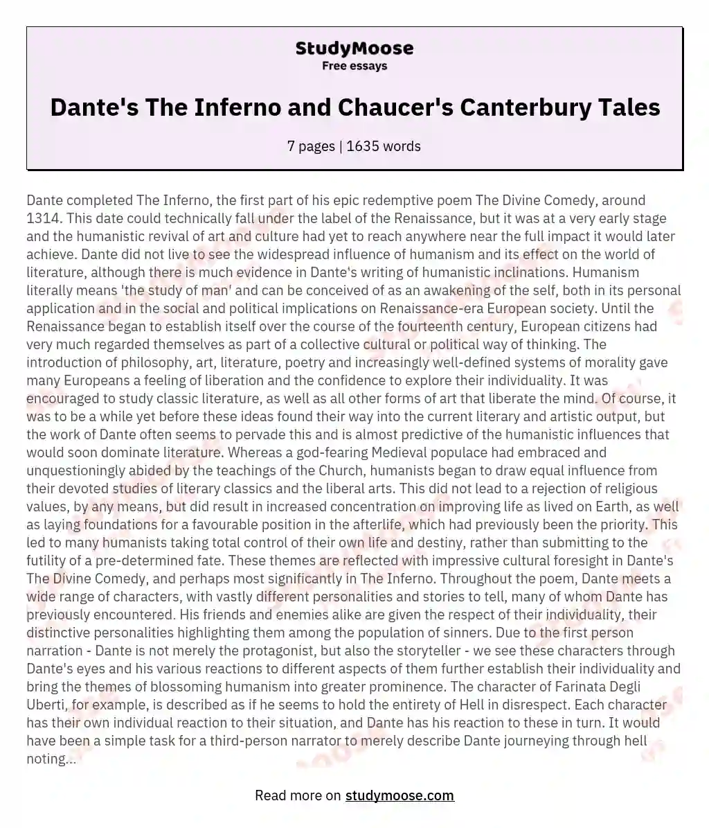 Dante's The Inferno and Chaucer's Canterbury Tales