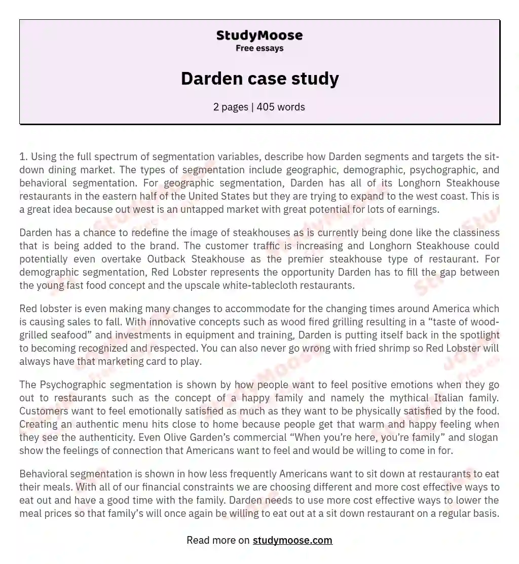 Darden case study essay
