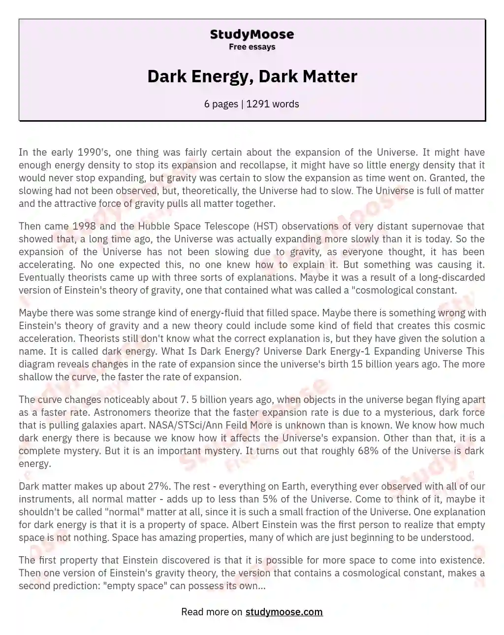 Dark Energy, Dark Matter essay