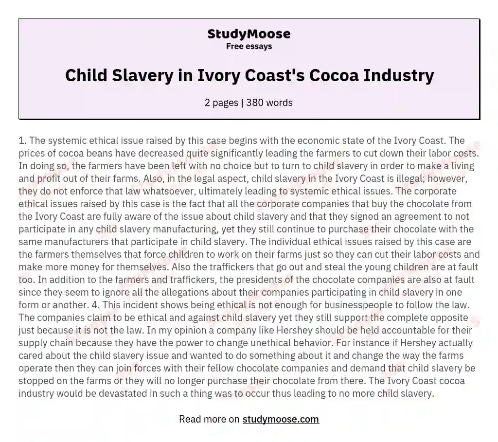 Child Slavery in Ivory Coast's Cocoa Industry essay