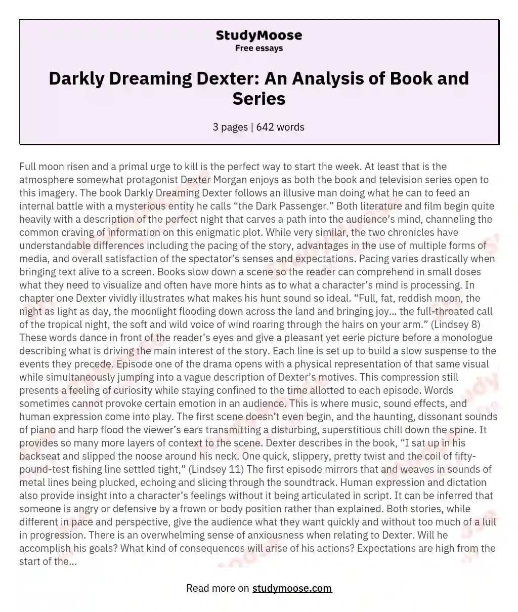 Darkly Dreaming Dexter: An Analysis of Book and Series