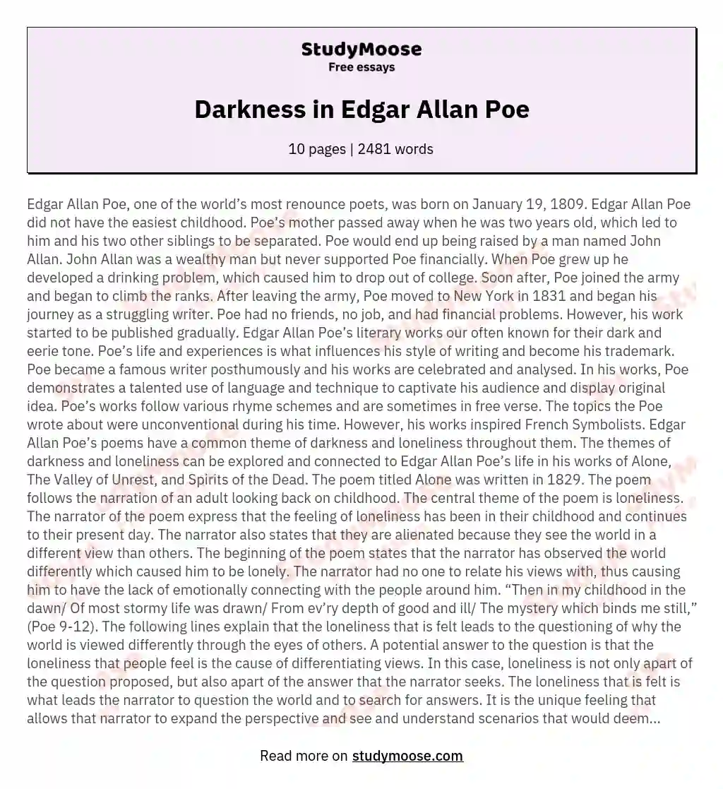 Darkness in Edgar Allan Poe essay