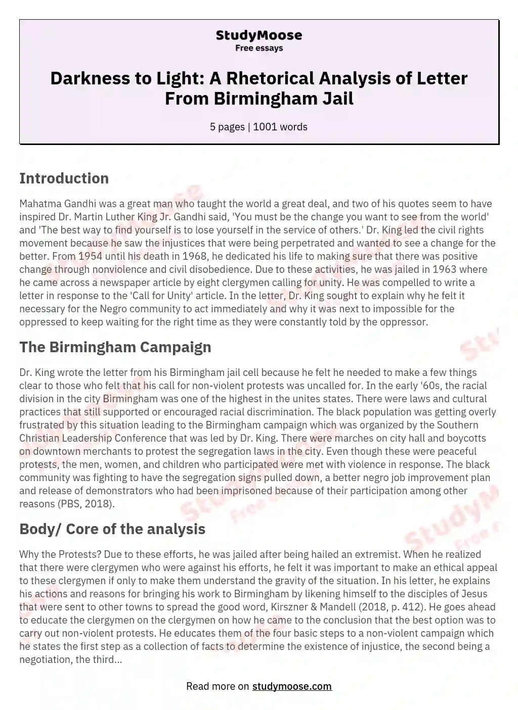 letter from a birmingham jail rhetorical analysis essay