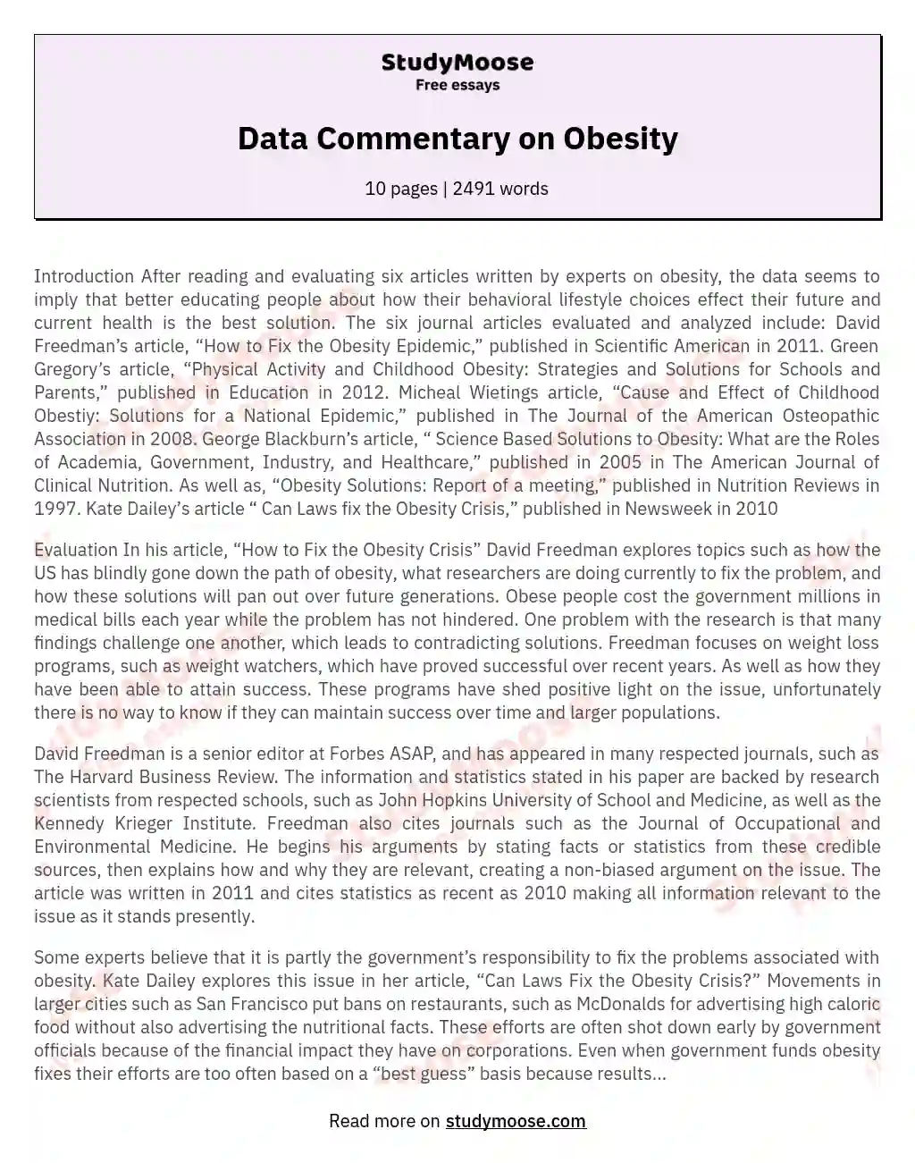 Enhancing Education to Combat Obesity essay