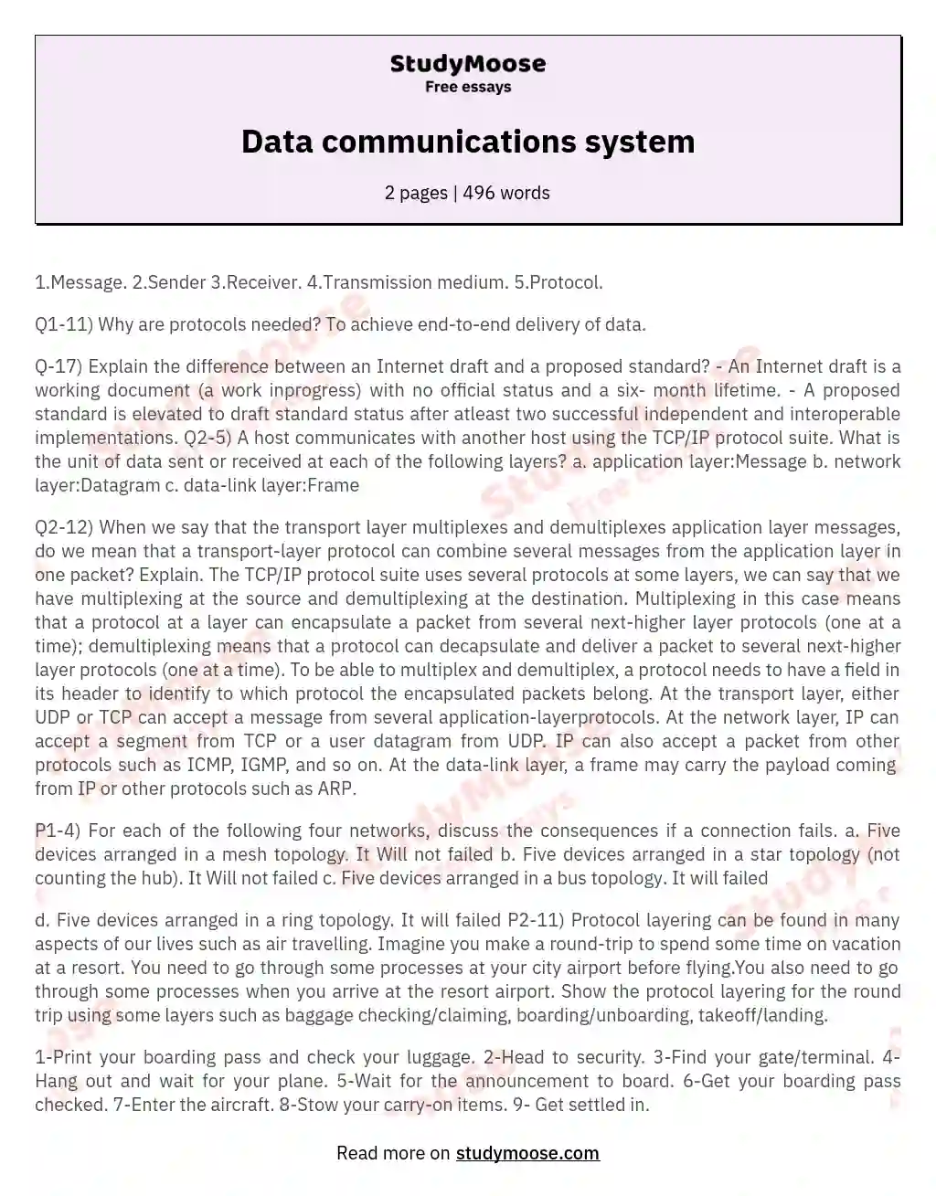 Data communications system essay