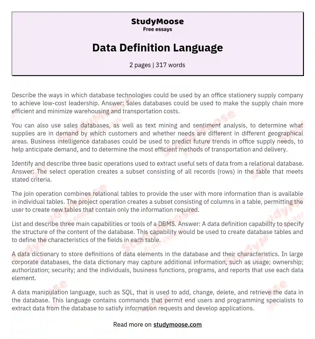 Data Definition Language essay