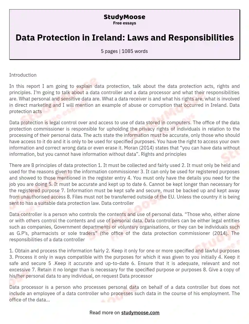 Data Protection in Ireland: Laws and Responsibilities essay