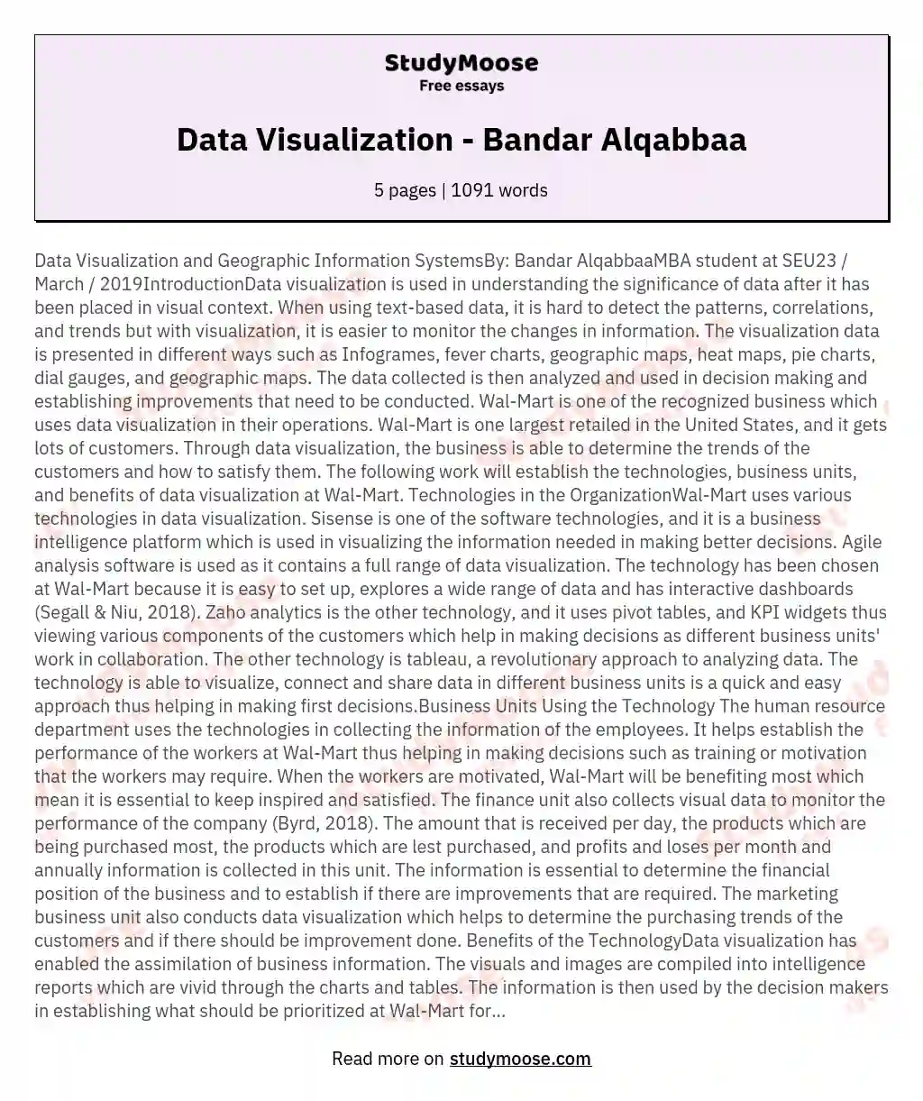 Data Visualization - Bandar Alqabbaa essay