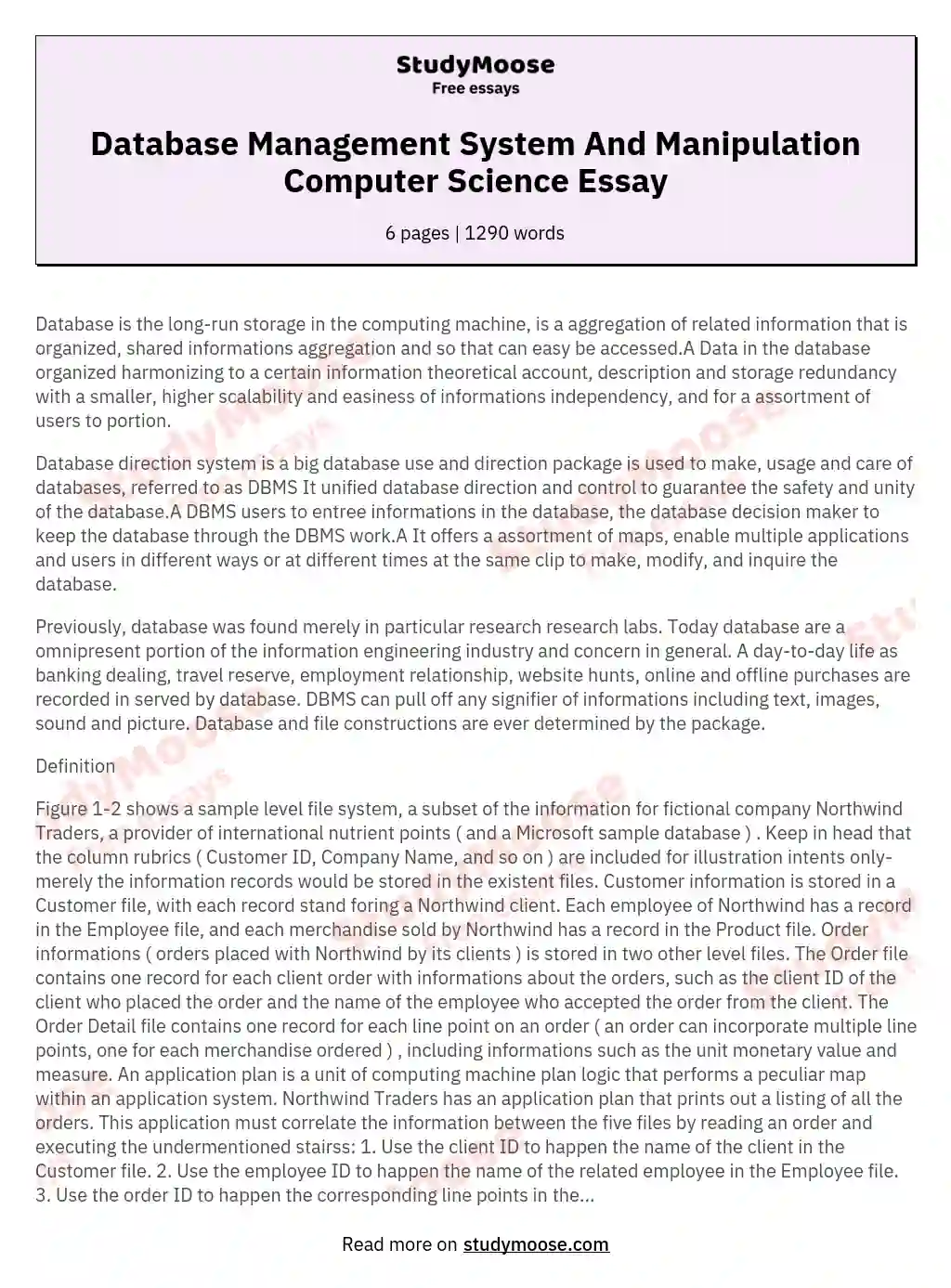 Database Management System And Manipulation Computer Science Essay