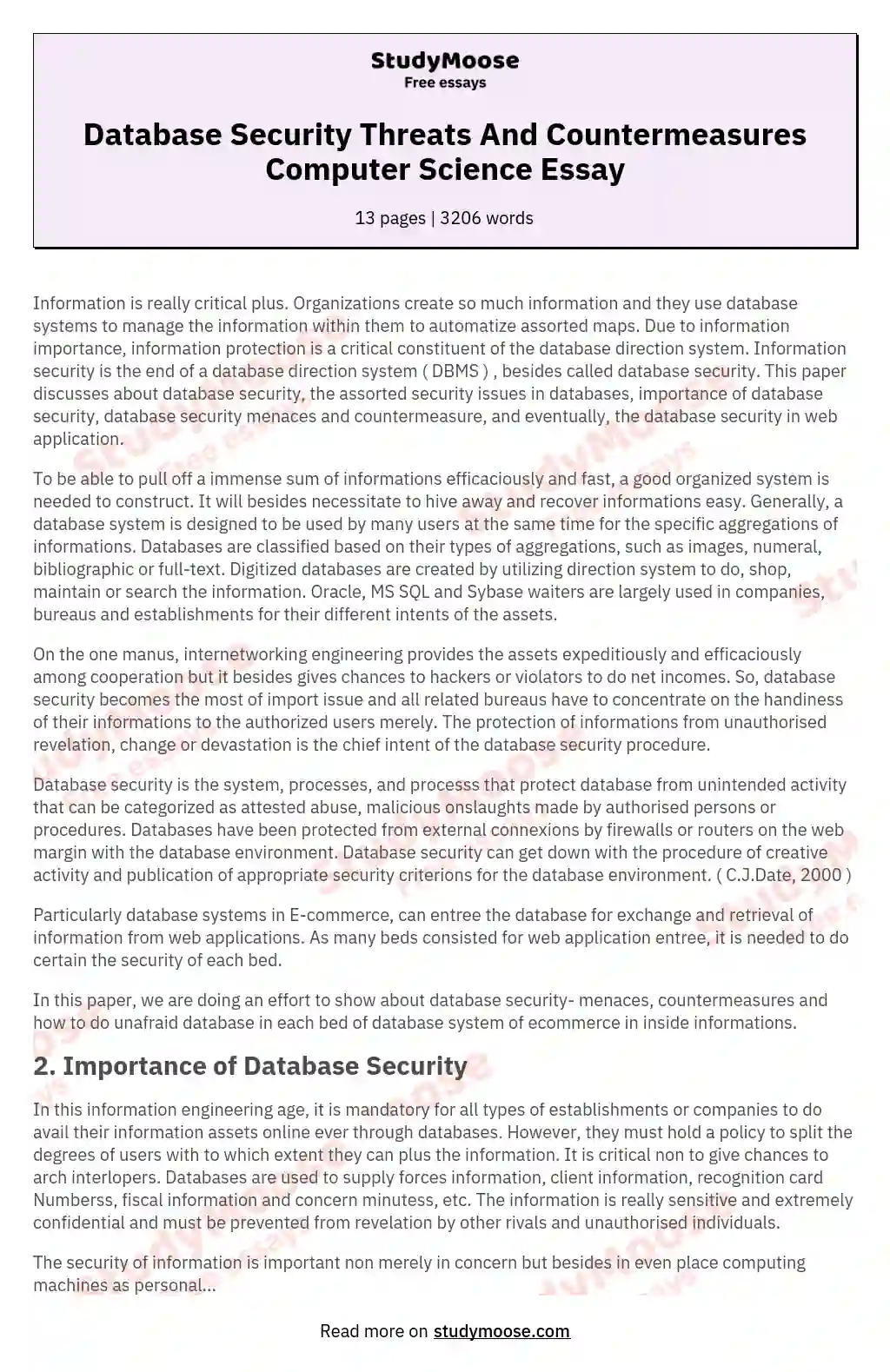 Database Security Threats And Countermeasures Computer Science Essay