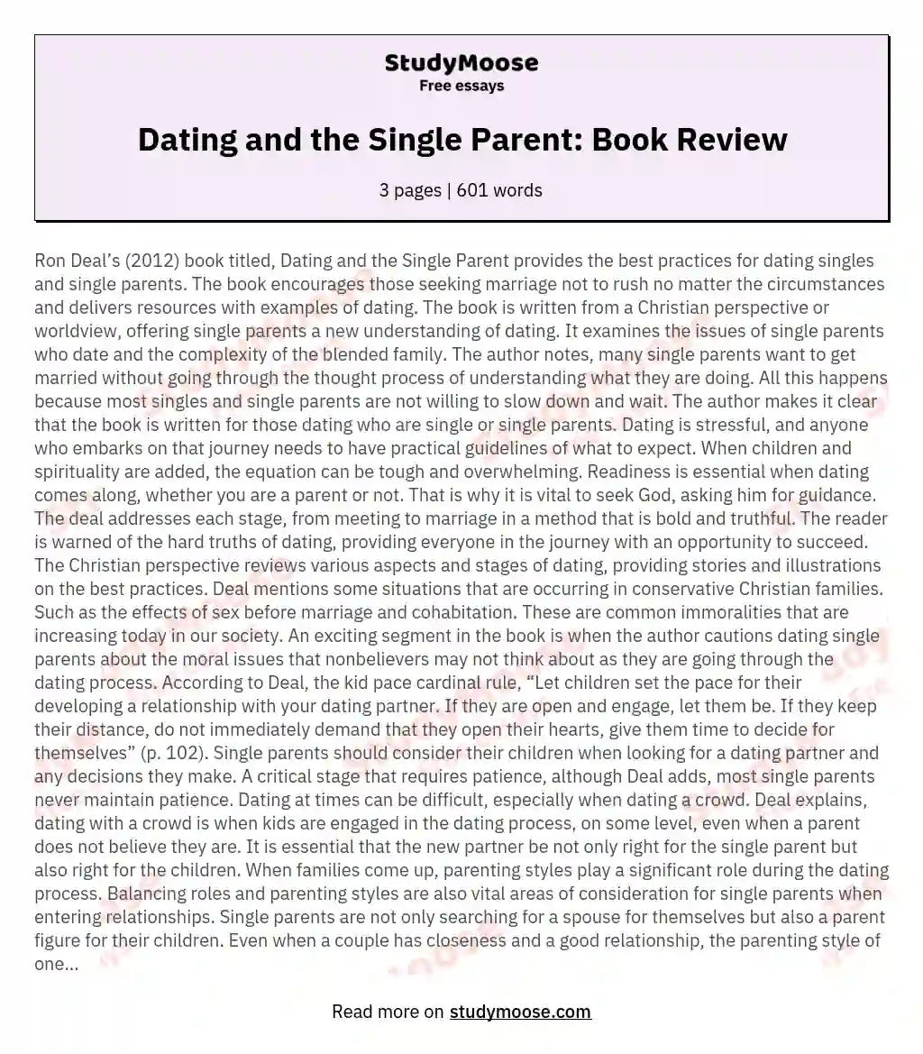 Dating and the Single Parent: Book Review essay