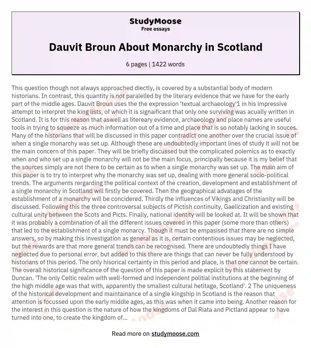 Dauvit Broun About Monarchy in Scotland essay