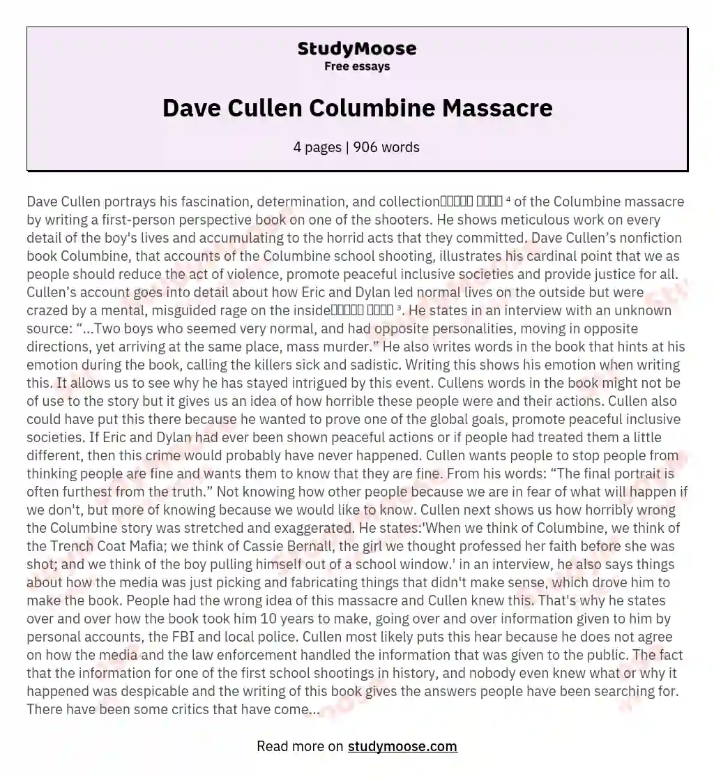 Dave Cullen Columbine Massacre essay