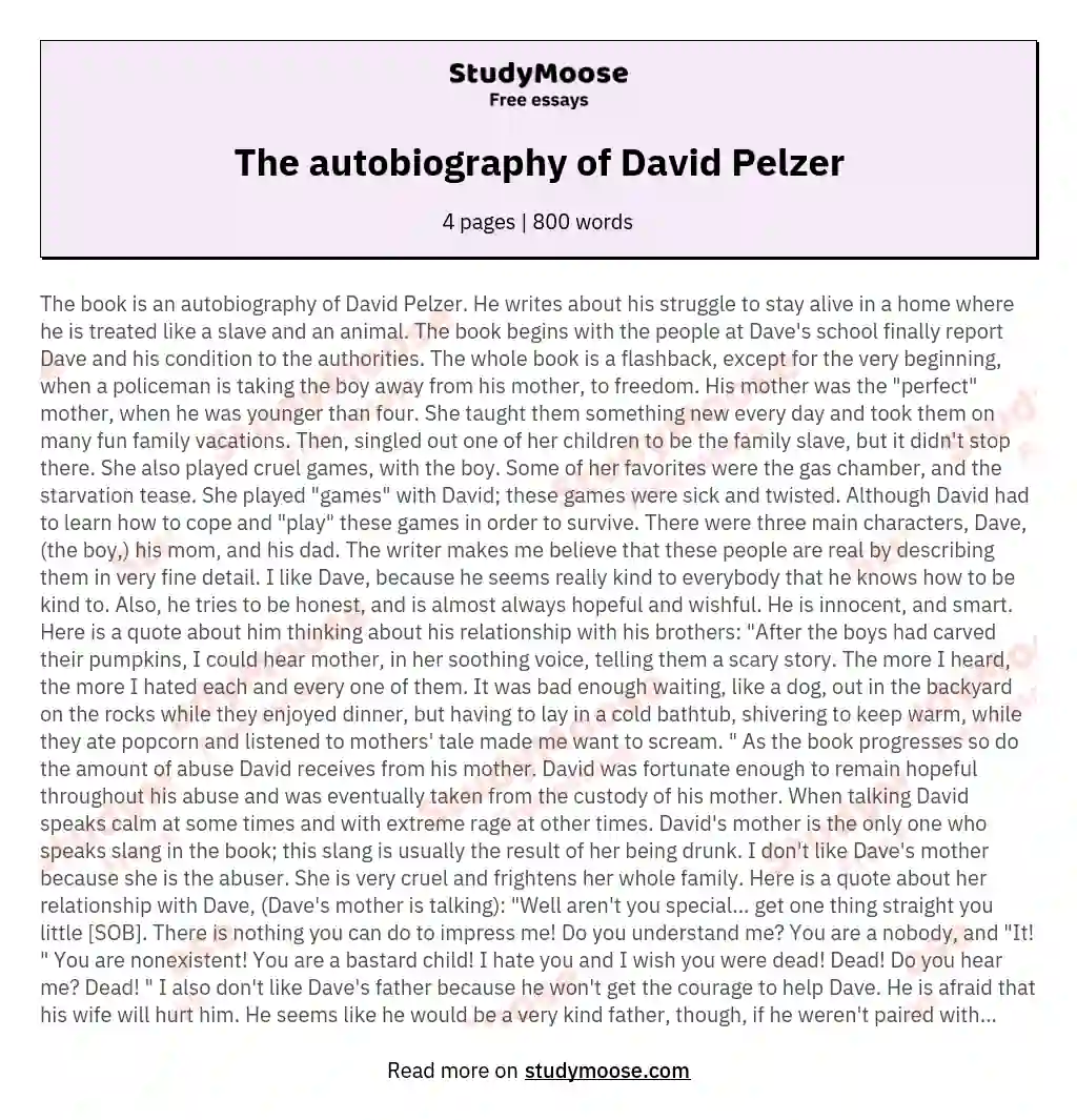 The autobiography of David Pelzer essay