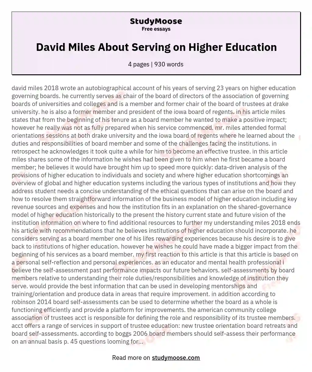 David Miles About Serving on Higher Education