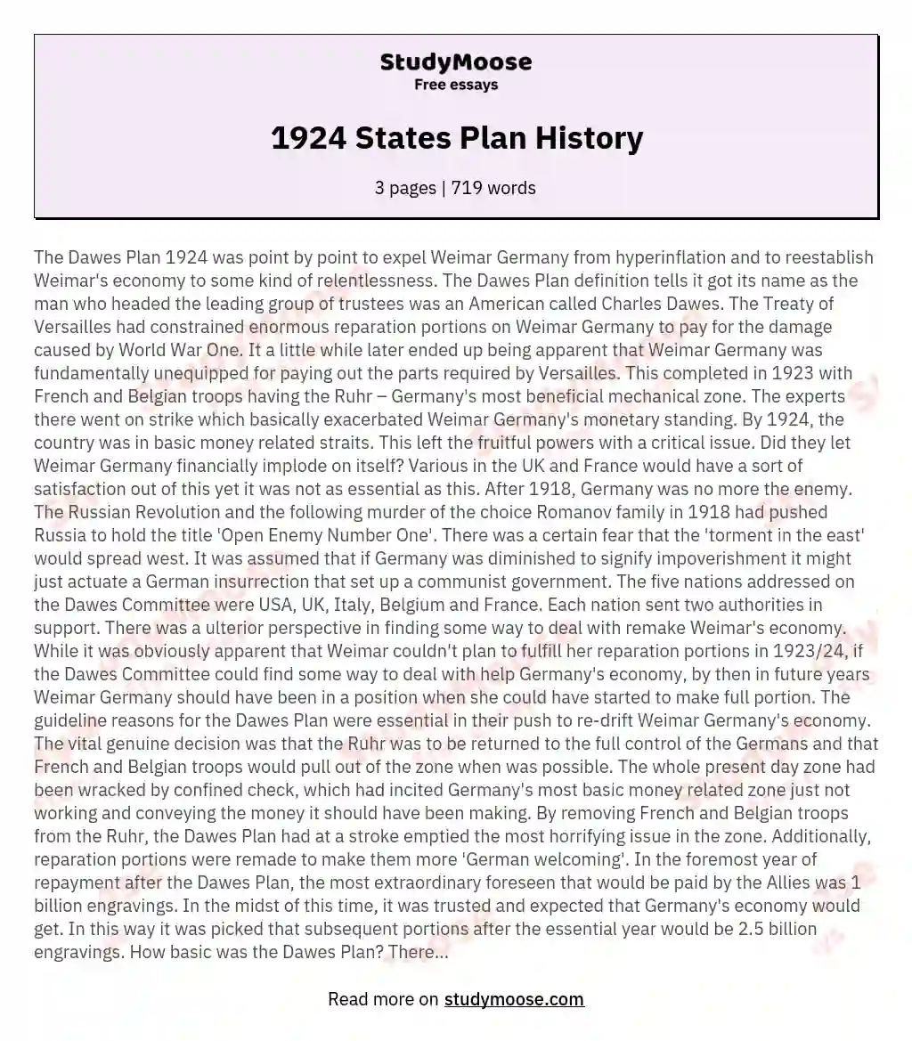 1924 States Plan History essay