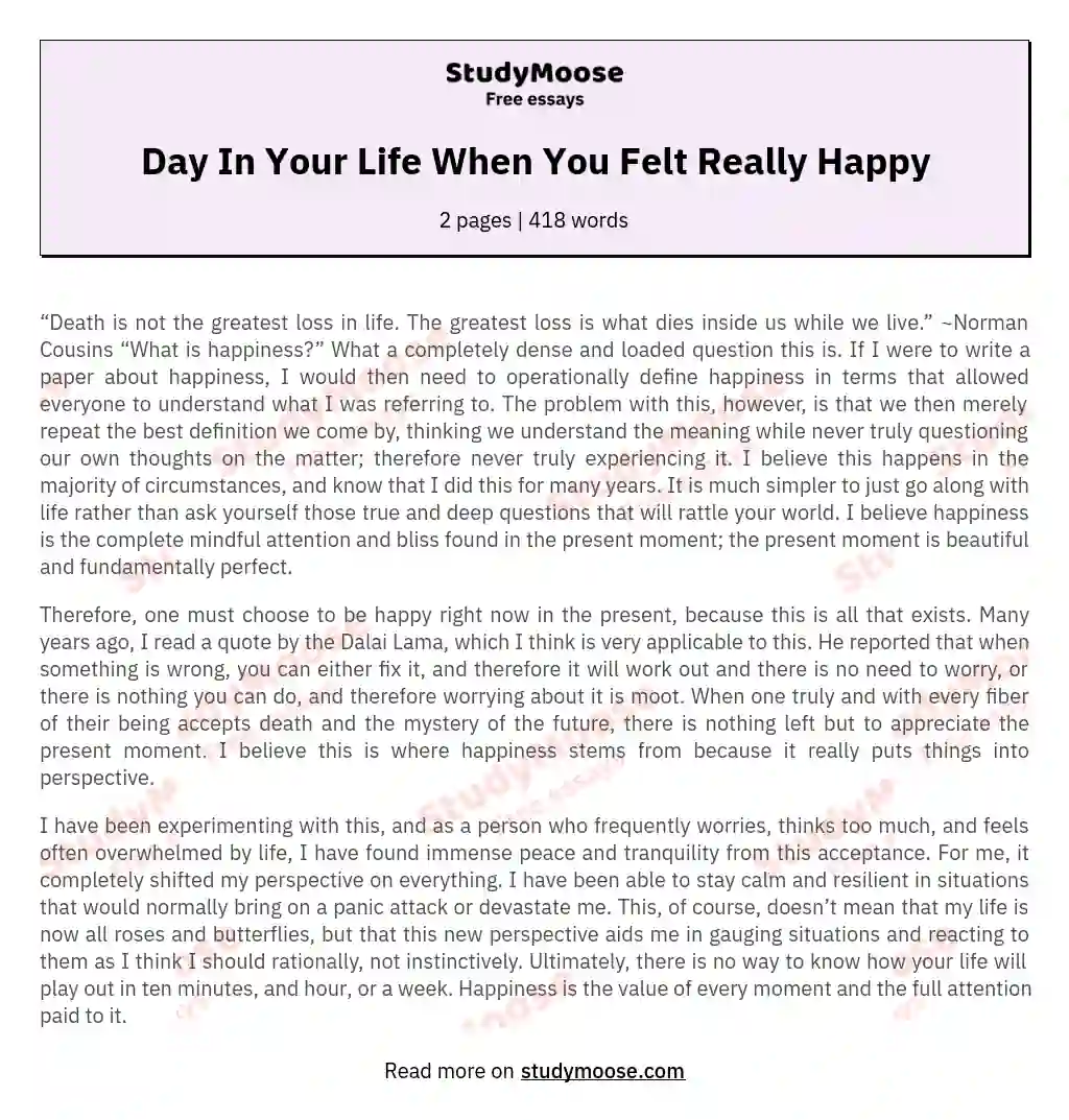 Day In Your Life When You Felt Really Happy essay