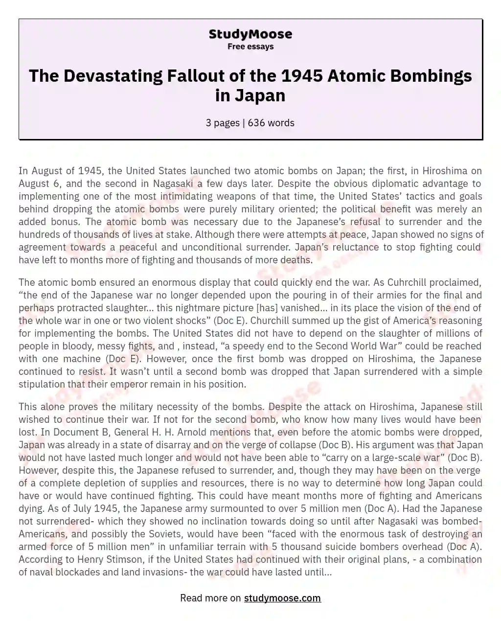 The Devastating Fallout of the 1945 Atomic Bombings in Japan essay