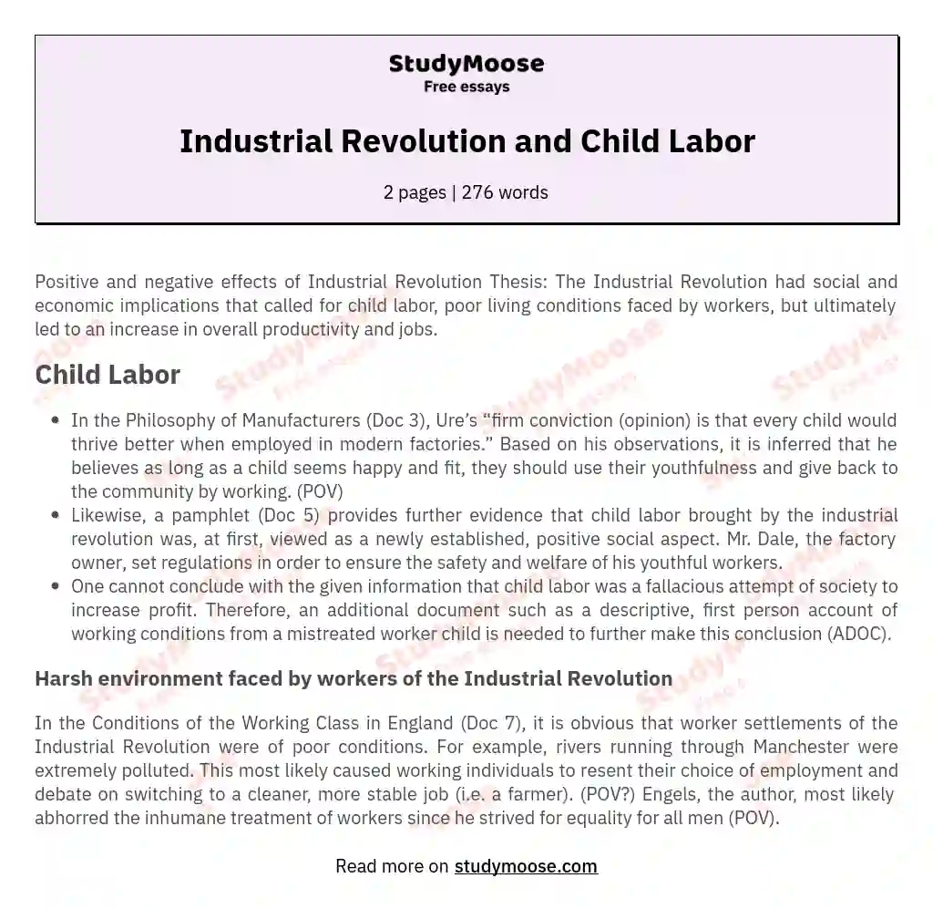 Industrial Revolution and Child Labor