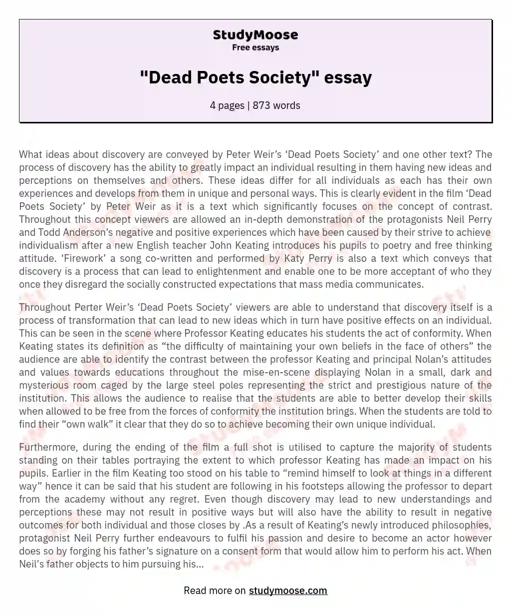 "Dead Poets Society" essay essay